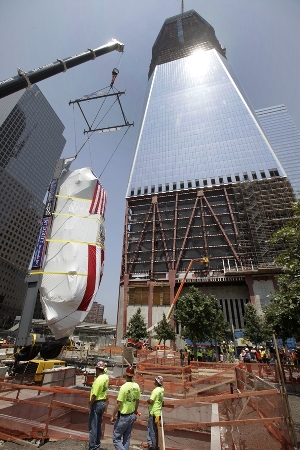 Fire truck being lowered into 9/11 Museum NYC