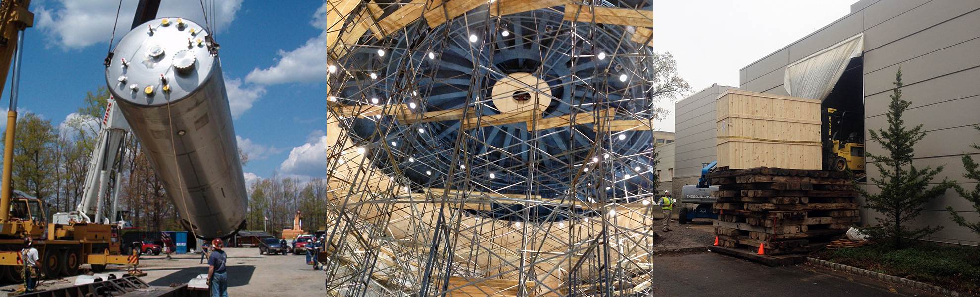 rigging equipment, scaffolding inside the U.N., crated pharmaceutical equipment