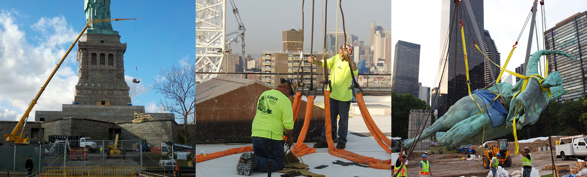 statue of liberty and rigging equipment, rigging of statue at united nations nyc