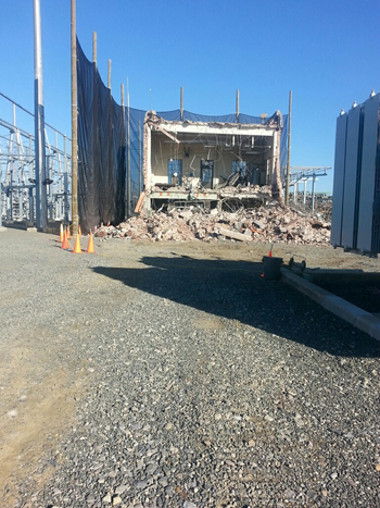 Netting around building being demolished