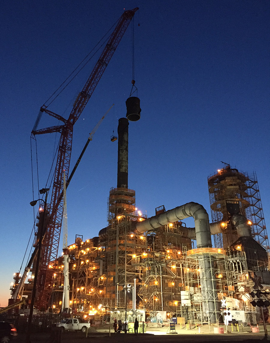 Furnace stack being dismantled